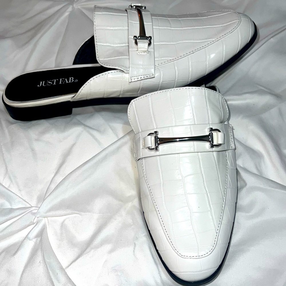 White slip on dress flats